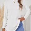 Clothing Azzlee Blouse & Shirts | Casual Round Neck Solid Long Sleeve Blouse White