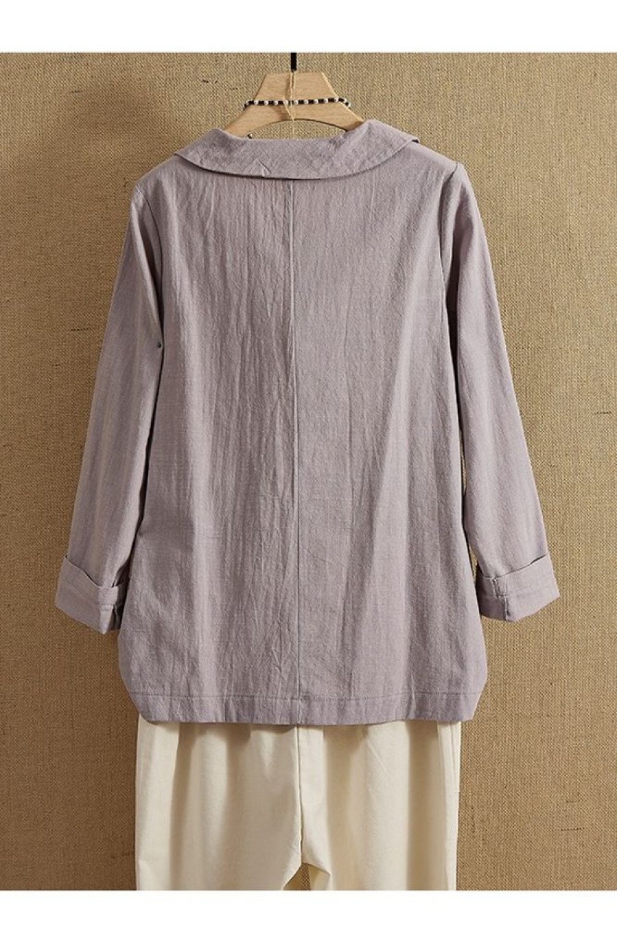 Clothing Azzlee Blouse & Shirts | Round Neck Plain Buttons Casual 3/4 Sleeve Blouse