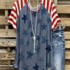 Clothing Azzlee T-Shirts | Stripe Star Print Casual Summer T-Shirts As Picture