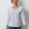 Clothing Azzlee Blouse & Shirts | Color Block Splicing V-Neck Long Sleeve Tops Gray