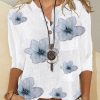 Clothing Azzlee T-Shirts | Half Sleeve Floral V Neck Shift Blouse White