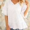 Clothing Azzlee Blouse & Shirts | Pullover Plain Casual Half Sleeve Blouse White