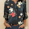 Clothing Azzlee Sweatshirt & Hoodies | Casual V Neck Floral Printed Long Sleeve Blouse Black