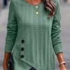 Clothing Azzlee Sweatshirt & Hoodies | Casual Round Neck Solid Long Sleeve Blouse Green