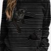 Clothing Azzlee Sweatshirt & Hoodies | Stripe Cat Printed Round Neck Long Sleeve Casual Blouse