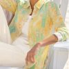 Clothing Azzlee Blouse & Shirts | Casual Graphic Tops Lapel Long Sleeve Tie-Dye Printed With Buttons Blouse Yellow