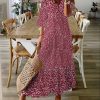 Clothing Azzlee Maxi Dresses | Loose Casual V Neck Half Sleeve Ditsy Floral Maxi Dress Red