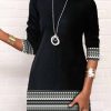 Clothing Azzlee Mini Dresses | Aztec Print Trim Long Sleeve Mini Dress Black