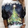 Clothing Azzlee Sweatshirt & Hoodies | Casual Graphic Tops Round Neck Long Sleeve Snowflake Printed Xmas Sweatshirts Blue