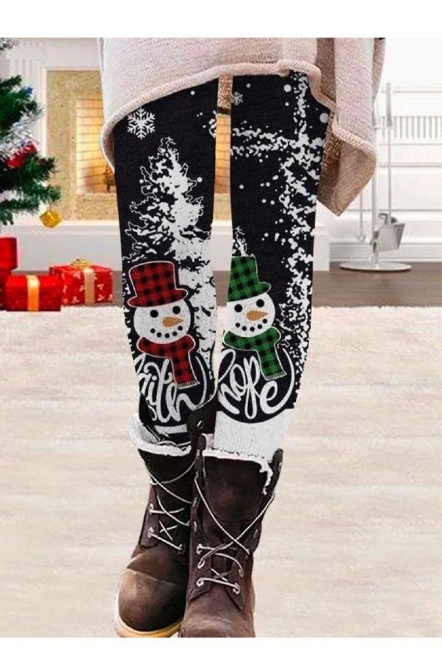 Clothing Azzlee Leggings | Tight Christmas Snowman Leggings Black