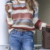 Clothing Azzlee Sweater & Cardigans | Striped Plus Size Round Neck Long Sleeve Sweaters Multicolor