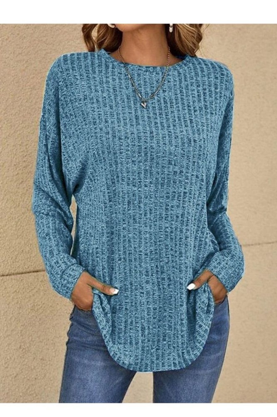 Clothing Azzlee Sweater & Cardigans | Round Neck Plain Long Sleeve Sweatshirt Royal Blue