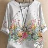 Clothing Azzlee Blouse & Shirts | Casual Round Neck Floral Printed Half Sleeve Blouse White