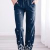 Clothing Azzlee Pants | Casual Floral Printed Pants Navy