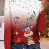 Clothing Azzlee Sweatshirt & Hoodies | Casual Graphic Tops Round Neck Snowflake Printed Long Sleeve Xmas Sweatshirts Red