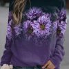 Clothing Azzlee Sweatshirt & Hoodies | Casual Round Neck Floral Printed Long Sleeve Sweatshirts Purple