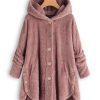 Clothing Azzlee Sweatshirt & Hoodies | Casual Long Sleeve Solid Button Warm Hooded Coat With Pockets