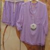 Clothing Azzlee | Casual V Neck Solid Long Sleeve Two Piece Sets Purple