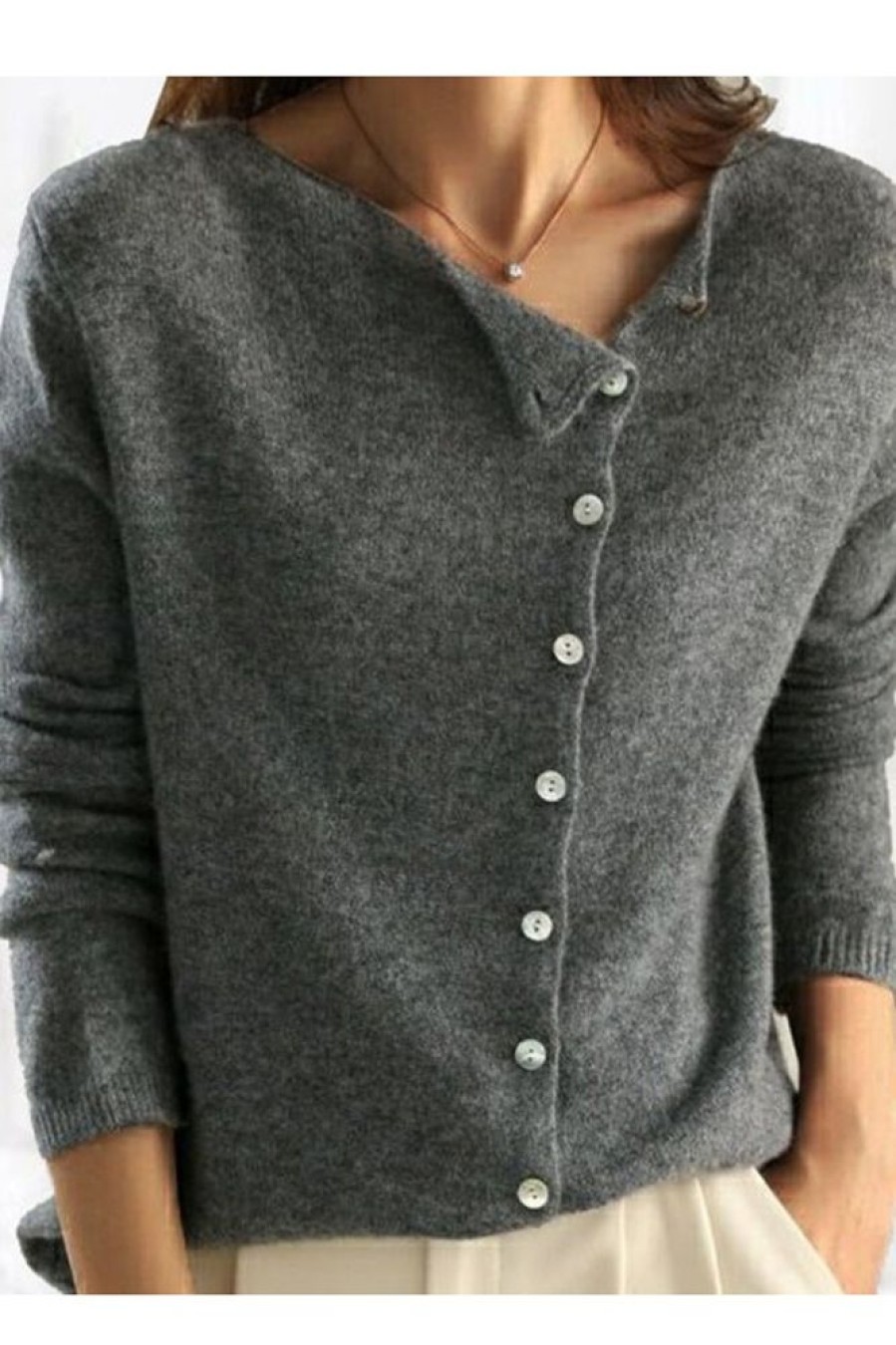 Clothing Azzlee Sweater & Cardigans | Simple Plain Long Sleeve Sweater Grey