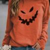 Clothing Azzlee Sweatshirt & Hoodies | Casual Graphic Tops Round Neck Long Sleeve Monster Printed Halloween Sweatshirts Orange