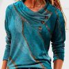 Clothing Azzlee Sweatshirt & Hoodies | Casual Graphic Tops Round Neck Long Sleeve Marble Printed Sweatshirts Blue