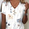 Clothing Azzlee Blouse & Shirts | Casual V Neck Floral Printed Short Sleeve Blouse White