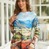 Clothing Azzlee Sweatshirt & Hoodies | Color Landscape Print Casual Crew Neck Long Sleeve T-Shirt