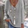 Clothing Azzlee Sweater & Cardigans | Casual Long Sleeve V Neck Solid Sweater Gray