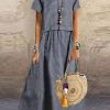 Clothing Azzlee Maxi Dresses | Casual Loose Fit Cotton Striped Maxi Dress Gray