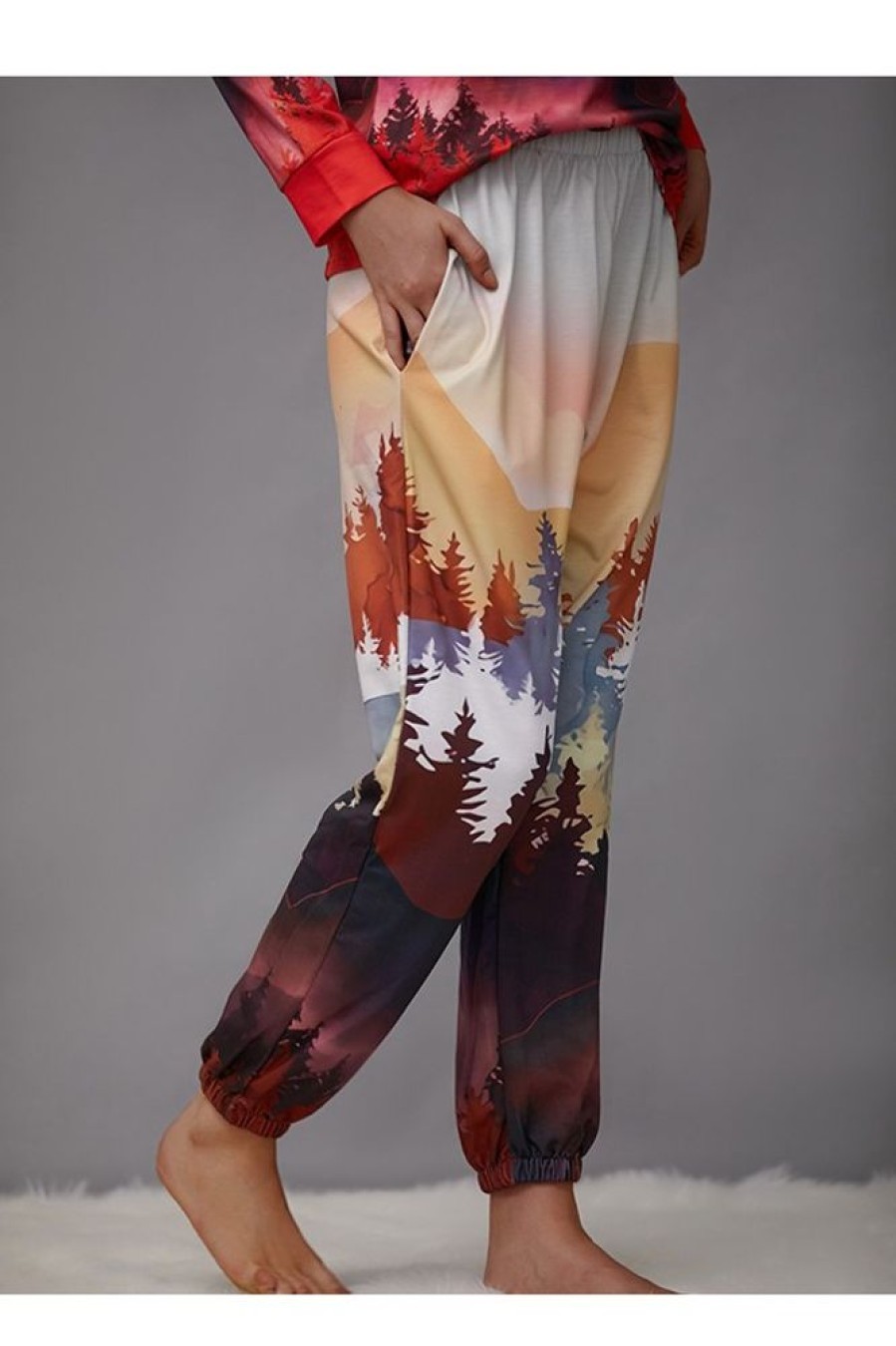 Clothing Azzlee Pants | Landscape Print With Pockets Casual Pants Multi