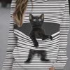 Clothing Azzlee Sweatshirt & Hoodies | Casual Long Sleeve Round Neck Stripe Cat Printed Sweatshirts