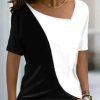 Clothing Azzlee Blouse & Shirts | Casual V Neck Splicing Short Sleeve Blouse Black-White