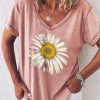 Clothing Azzlee Blouse & Shirts | Casual Summer V-Neck Short Sleeve Floral Printed T-Shirt