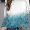 Clothing Azzlee Sweatshirt & Hoodies | Casual Graphic Tops Round Neck Long Sleeve Leaf Printed Sweatshirts Green