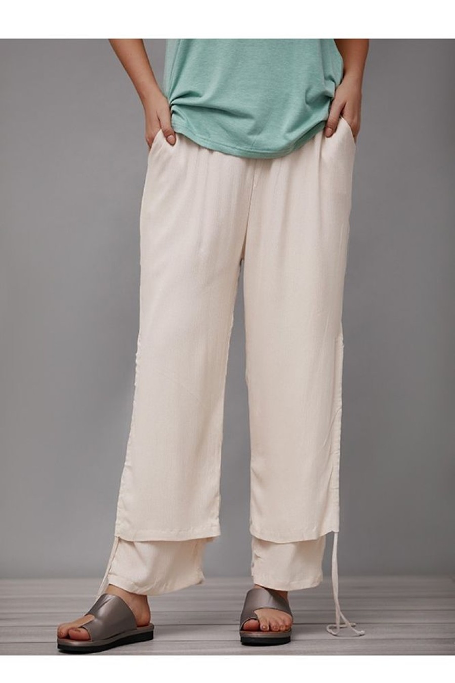 Clothing Azzlee Pants | Solid With Pockets Casual Going Out Pants Beige