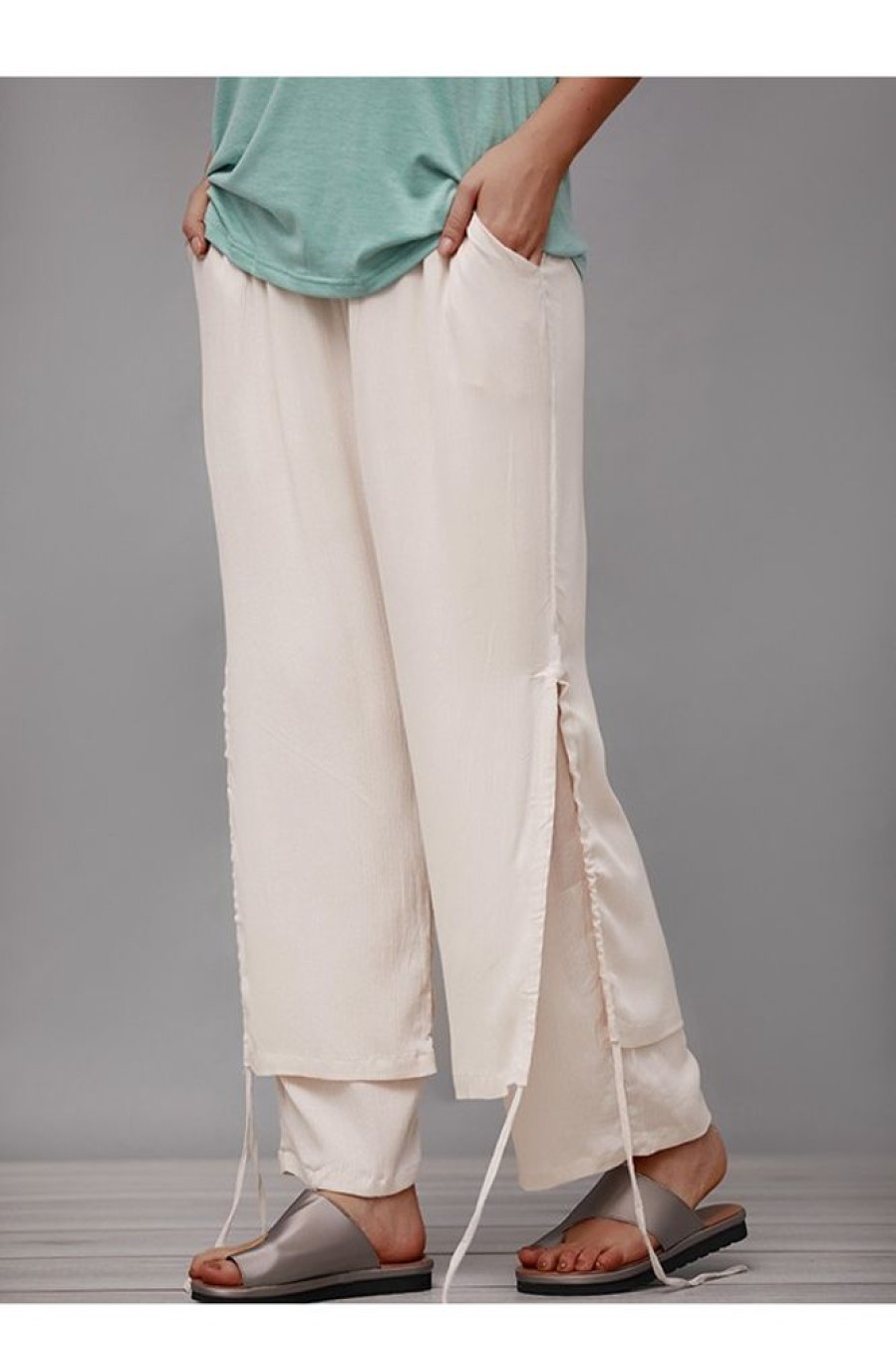 Clothing Azzlee Pants | Solid With Pockets Casual Going Out Pants Beige