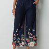 Clothing Azzlee Pants | Flowers Printed Plus Size Elastic Waist Casual Pants Navy