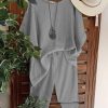 Clothing Azzlee | Solid Color Short Sleeve Casual Two-Piece Suits Grey