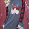 Clothing Azzlee Sweatshirt & Hoodies | Casual Graphic Tops Round Neck Long Sleeve Plaid Christmas Gnomes Printed Sweatshirts