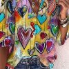 Clothing Azzlee Blouse & Shirts | Casual Love Pattern Printed Half Sleeve Blouse Multicolor