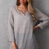 Clothing Azzlee Blouse & Shirts | Women'S Solid Color Casual V-Neck 3/4 Sleeve Blouse Gray