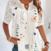 Clothing Azzlee Sweatshirt & Hoodies | Casual V Neck Floral Printed Short Sleeve Blouse White