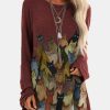 Clothing Azzlee T-Shirts | Cat Print Casual O-Neck Long Sleeve T-Shirt