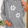 Clothing Azzlee Sweatshirt & Hoodies | Casual Graphic Tops Round Neck Long Sleeve Floral Printed Sweatshirts Gray