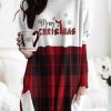 Clothing Azzlee Sweatshirt & Hoodies | Plaid Casual Graphic Tops Round Neck Long Sleeve Merry Christmas Printed With Pockets Tops Red