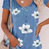 Clothing Azzlee Blouse & Shirts | Casual Graphic Tops Round Neck Short Sleeve Floral Printed Blouse Flower