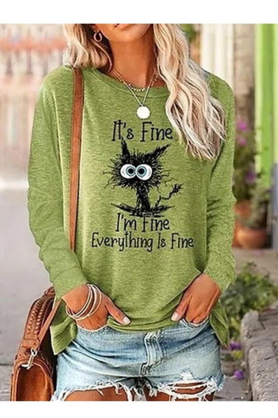 Clothing Azzlee Sweatshirt & Hoodies | Casual Graphic Tops Round Neck Long Sleeve Character Printed Sweatshirts Green