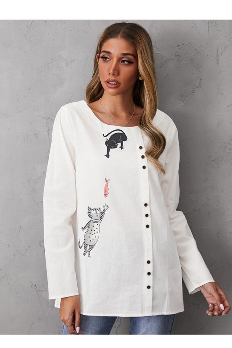 Clothing Azzlee Sweatshirt & Hoodies | O-Neck Animal Print Casual Long Sleeve Blouse White