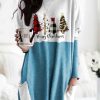 Clothing Azzlee Sweatshirt & Hoodies | Casual Graphic Tops Round Neck Christmas Tree Printed Long Sleeve Xmas Sweatshirts Blue