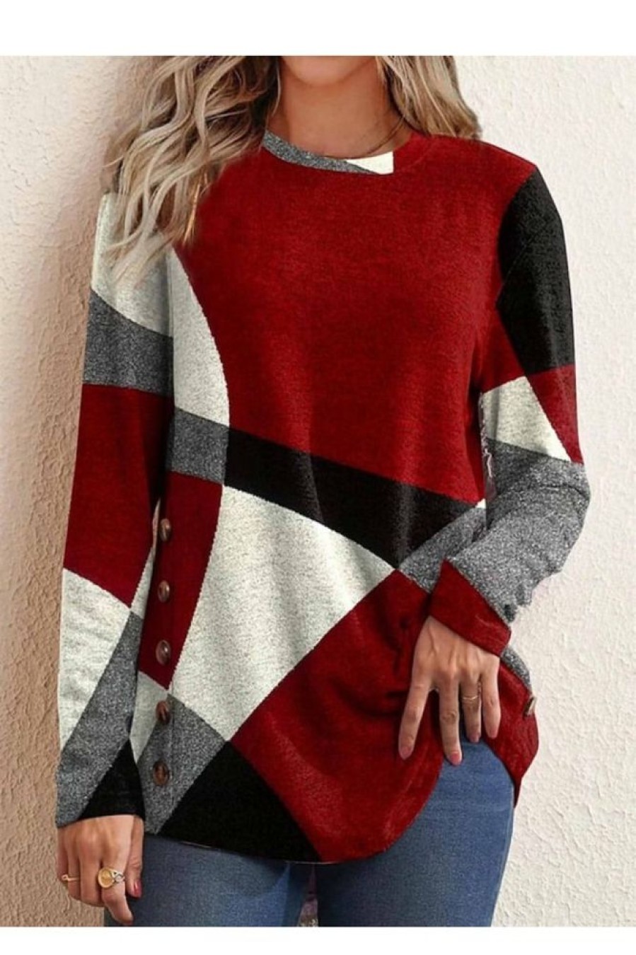 Clothing Azzlee Sweater & Cardigans | Casual Long Sleeve Pullover Sweater Red